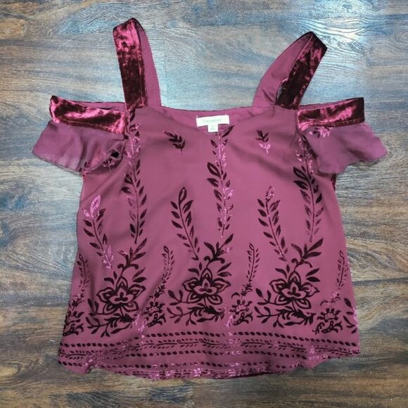 Francesca's Whimsy Boho Floral Velvet Cold Shoulder Tank Top Women's Size XS - Picture 3 of 12